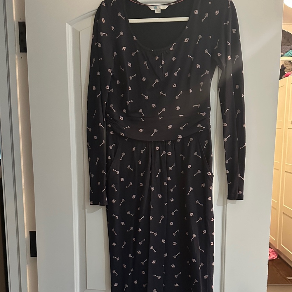 Long-Sleeve Black Key-Print Women's Dress